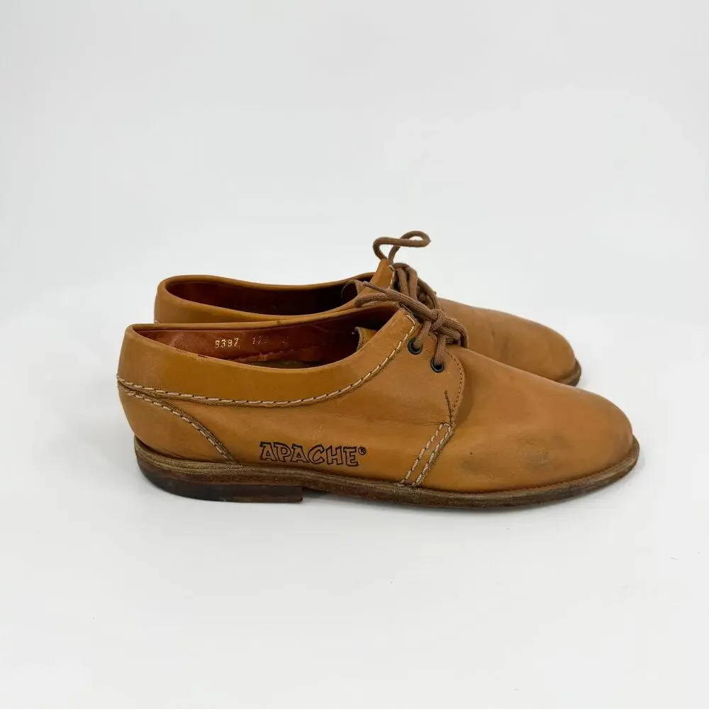 Vintage 80s Apache Ochre Tan Genuine Leather Lace Up Oxford Shoes